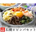 石焼きビビンバセット（天然角閃石・石鍋２個、ヤットコ、スプーン2本、ナムル190g(約2人前)、白菜キムチ250g、コチュジャン200g付）【冷凍便限定】ピビンバ ピビムバ ビビンパ ビビムパ