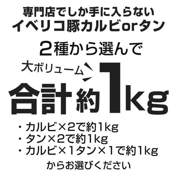 【在庫処分 SALE 半額】イベリコ豚 特上 霜降り カルビ やわらか タン 計1キロ 大特価 レアル・ベジョータ BBQ 冷凍 ※カルビ＆タン 計1kg05