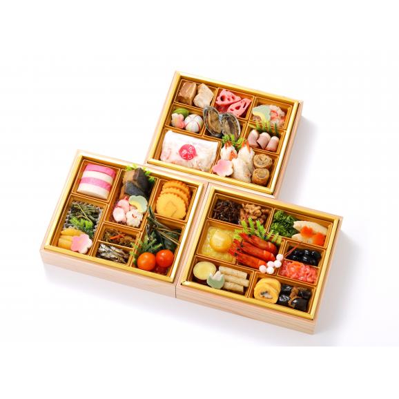 料亭おせち三段　3～4人前　生おせち　全33品　合鴨ロース、あわび　和風おせち　2026　お節 　送料無料03