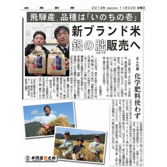 銀の朏 岐阜県 飛騨産 ぎんのみかづき 特別栽培 いのちの壱 令和6年産 2kg06