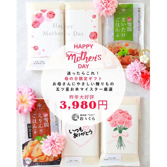 母の日 ギフト お米 4種セット 無洗米 ／ 新之助 ミルキークイーン 魚沼産コシヒカリ みずほの輝き 簡単ごはんの素 2P  送料無料 (本州のみ）※他商品の同梱不可05