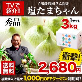 【セット購入でお得！！】塩たまちゃん 秀品 3kg 送料無料 熊本県産 子出藤 さん の 塩 タマネギ 塩玉 塩玉ねぎ 玉ねぎ たまねぎ ≪7-14営業日以内発送予定(土日祝除く)≫