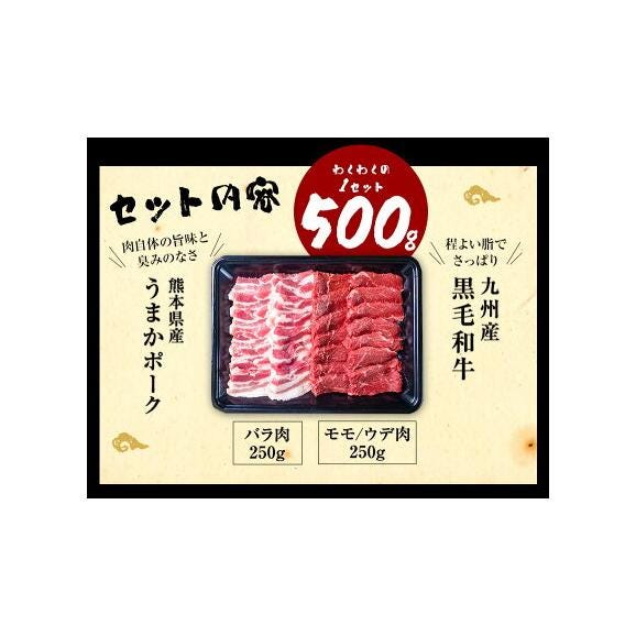 焼肉 食べ比べセット 黒毛和牛 豚肉  500g 焼肉セット BBQ 国産 送料無料 九州産 まとめ買い 焼肉 肉 お肉 ウデ モモ 赤身 うまかポーク バラ肉  《7-14営業日以内に発送予定》03