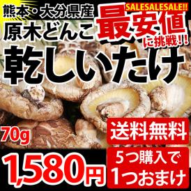 【宅配便で配送】 熊本・大分県産 原木どんこ 乾しいたけ 70g 【送料無料 5つ購入でおまけ付】最安値に挑戦！代引き不可