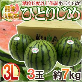 熊本県 JA鹿本 ”小玉すいか ひとりじめ” 秀・優 3L3玉 約7kg【予約 4月以降】 送料無料