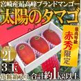 宮崎完熟マンゴー ”太陽のタマゴ” 大玉2L 3玉入り 最高等級 赤秀限定【予約 4月以降】 送料無料