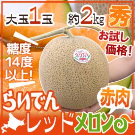 メロン 赤肉メロン ”北海道 らいでんレッドメロン” 1玉 約2kg前後《4玉購入で送料無料！7玉購入で1玉おまけ》【予約 7月中下旬以降】