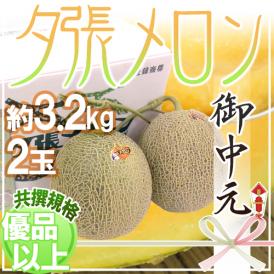 お中元 北海道 ”夕張メロン” 共撰・優品以上 2玉 約3.2kg 化粧箱【予約 7月中のお届け】 送料無料