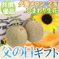 父の日ギフト &rdquo;夕張メロン&rdquo; 共撰優品 2玉 約3.2kg＋ひまわり生花1本【予約 6月14～21日お届け予定】 送料無料