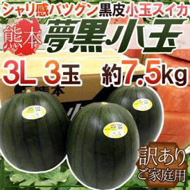 熊本県 黒皮すいか ”夢黒小玉” 訳あり 3L 3玉 約7.5kg【予約 5月下旬以降】 送料無料