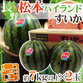 長野県 ”松本ハイランドすいか” 秀品 約7kg以上×2玉【予約 7月下旬以降】 送料無料