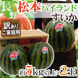 長野県 ”松本ハイランドすいか” 訳あり 約5kg以上×2玉【予約 7月下旬以降】 送料無料