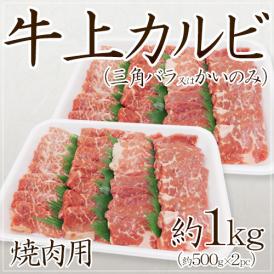 ”牛上カルビ 焼肉用” 三角バラ又はかいのみ 約1kg（約500g×2pc） 送料無料