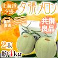 【産地直送】北海道 夕張メロン 2玉 約4kg 共撰・良品 化粧箱入り”良4-2玉”【予約 6月下旬以降】 送料無料