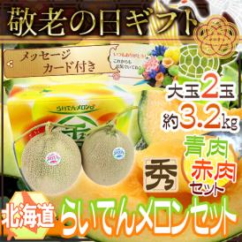 糖度保証付き！らいでんメロンの赤肉・青肉セット♪