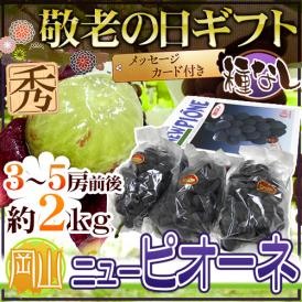 敬老の日ギフト 種なしぶどう ”ニューピオーネ” 約2kg 3～5房 秀品 産地化粧箱 岡山産【予約 9月7～15日お届け予定】 送料無料