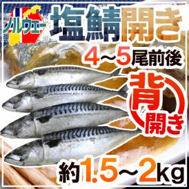 【送料無料】ノルウェー ”塩鯖開き” 4～5尾前後 約1.5～2kg 背開き 塩サバ