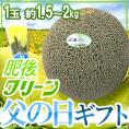 父の日ギフト ”肥後グリーンメロン” 秀品 1玉 約1.5～2kg＋黄色バラ造花1本【予約 6月14～21日お届け予定】 送料無料