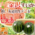 石川県 ”金沢すいか” 秀品 超大玉 約9kg以上×2玉（合計約18kg以上）【予約 7月以降】 送料無料