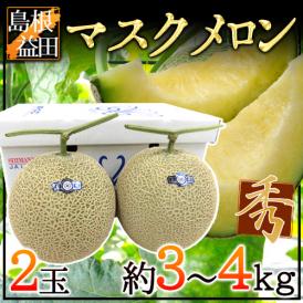 島根県 ”温室マスクメロン” 秀品 超大玉2玉 約3～4kg【予約 7月以降】 送料無料