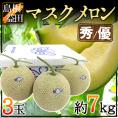 島根県 ”温室マスクメロン” 秀・優品 超大玉3玉 約7kg【予約 7月以降】 送料無料