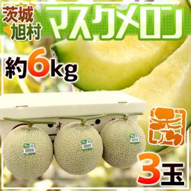 茨城県 旭村 ”温室マスクメロン” 秀品 超大玉3玉 約6kg【予約 7月末以降】 送料無料