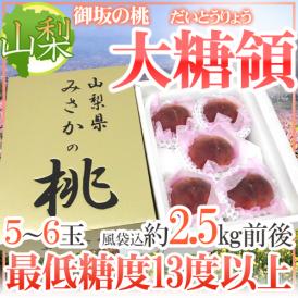 山梨県 最高峰桃 ”大糖領” 5〜6玉入り 約2.5kg（風袋込）化粧箱・金箱【お中元・予約 7月上旬〜下旬】 送料無料