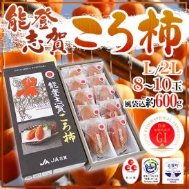 石川県 ”能登志賀ころ柿” L/2Lサイズ 8～10玉 風袋込約600g 化粧箱 枯露柿 GIマーク付き【予約 12月中旬以降】 送料無料