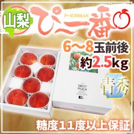 ”山梨県産 特選桃 ぴ～一番” 6～8玉前後 約2.5kg 青秀品 糖度11度以上保証【予約 7月下旬以降】 送料無料