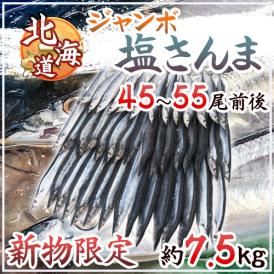 2025年新物！北海道産 ”ジャンボ塩さんま” 45〜55尾前後 約7.5kg サンマ 秋刀魚 【予約 入荷次第発送】送料無料
