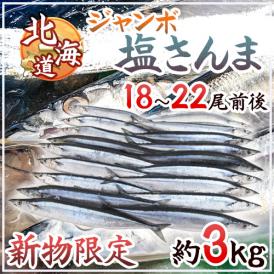 2025年新物！北海道産 ”ジャンボ塩さんま” 18〜22尾前後 約3kg サンマ 秋刀魚 【予約 入荷次第発送】送料無料