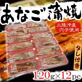 宮城県 三陸沖産 ”あなご蒲焼” 120g×12pc 山椒・タレ付き 送料無料