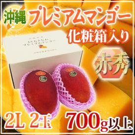 沖縄産 ”プレミアムマンゴー” 赤秀品 大玉2L 2玉 700g以上 糖度15度以上 化粧箱 沖縄マンゴー【予約 6月末以降】 送料無料