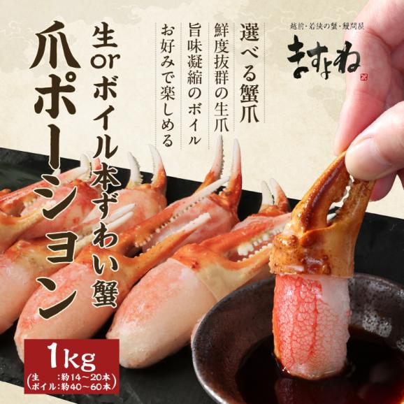 【選べる 生orボイル】カット済 本ずわい蟹 生爪ポーション or ボイル爪ポーション 1kg【カニ/かに/蟹爪/かに爪/ずわいがに/焼き蟹/BBQ/蟹刺し/父の日/ギフト/送料無料/ますよね】03