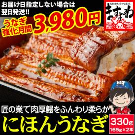 《うなぎ強化月間》特大にほんうなぎ 蒲焼き 約330g(約165g&times;2尾)[台湾産] (タレ･山椒付)【鰻/ウナギ/ギフト/プレゼント/お中元/土用の丑の日/送料無料/ますよね】