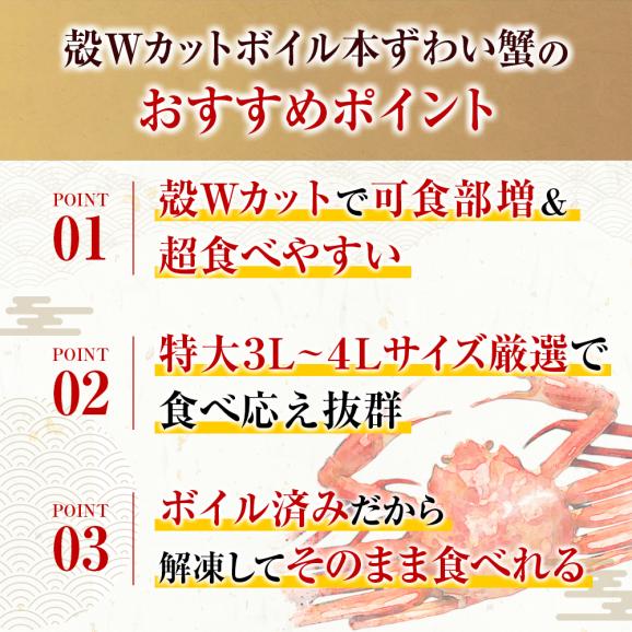 特大3～4Lサイズ厳選!!カット済みボイル本ずわい蟹 1.2kg(総重量1.5kg）【ずわいかに/ズワイカニ/ズワイ蟹/父の日/お中元/ギフト/送料無料/ますよね】02