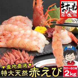 メガ盛★特大天然赤えび たっぷり2kg 約50～60尾入り (大型サイズ)【エビ/海老/赤エビ/赤海老/天ぷら/エビフライ/父の日/ギフト/送料無料/ますよね】