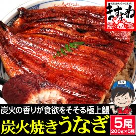 本格 炭火焼き 我が家のうなぎ蒲焼き 計1kg(約200g×5尾)[中国産] ISO認証 HACCP管理【鰻/ウナギ/土用の丑の日/父の日/ギフト/送料無料/ますよね】