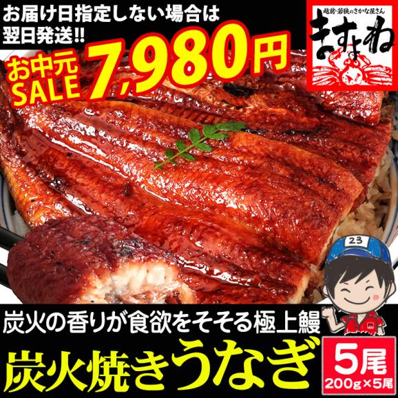 《お中元セール》［価格値下げ!!］本格 炭火焼き 我が家のうなぎ蒲焼き 計1kg(約200g&times;5尾)中国産 ISO認証 HACCP管理【鰻/ウナギ/土用の丑の日/お中元/ギフト/送料無料/ますよね】01