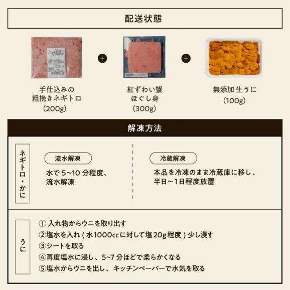 ＼父の日ギフトにおすすめ／3種の海鮮丼セット [ミョウバン不使用ウニ･粗挽きねぎとろ･紅ずわい蟹ほぐし身]【寿司/手巻き/父の日/プレゼント/ギフト/送料無料/ますよね】06
