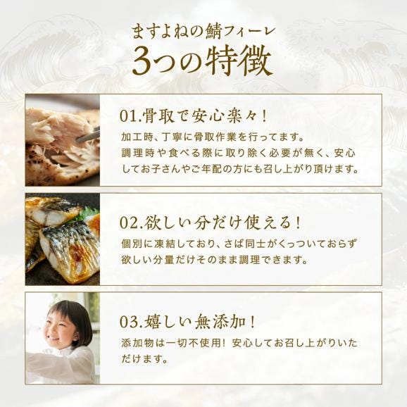［価格値下げ!!］骨取り済 無塩 無添加 トロ鯖フィーレ 1kg 7-10枚 冷凍【鯖フィレ/お弁当/とろ鯖/サバ/焼き魚/ギフト/送料無料/ますよね】02