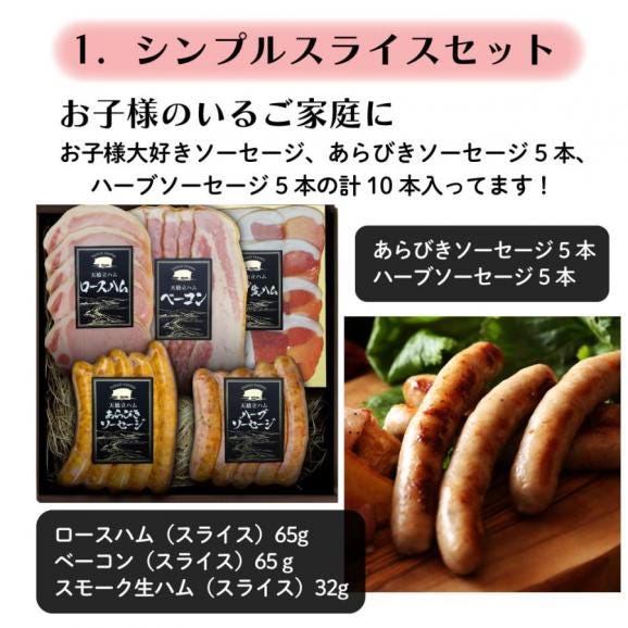 ギフトでもご自宅でも 天橋立ハム シンプルスライスセット 全５種類 あらびき ソーセージ ハーブソーセージ ロースハム ベーコン スモーク生ハム 詰め合わせ 合計５９０ｇ 03