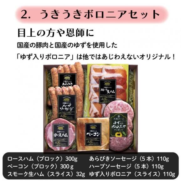 ギフト ハム 2024 ギフト 国産豚 うきうきボロニアセット 天橋立セットC 丹後フーズ あらびき ソーセージ ロースハム ベーコン ブロック スモーク 生ハム 詰め合わせ 全6種 グルメ 贈り物03
