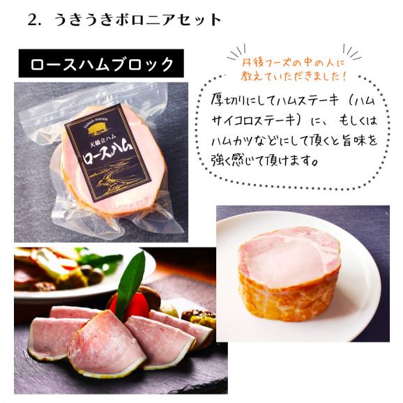 ギフト ハム 2024 ギフト 国産豚 うきうきボロニアセット 天橋立セットC 丹後フーズ あらびき ソーセージ ロースハム ベーコン ブロック スモーク 生ハム 詰め合わせ 全6種 グルメ 贈り物05