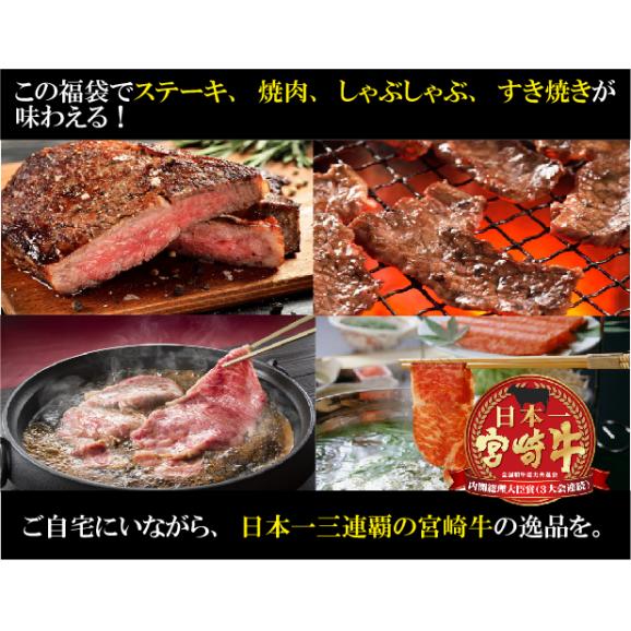 送料無料 日本一 4種も入った 宮崎牛 福袋 1ｋg 牛肉 しゃぶしゃぶ すき焼き 焼肉 ステーキ  宮崎県産 黒毛和牛 冷凍 A4 A5 ランク  和牛 ブランド ギフト プレゼント 肉 国産02