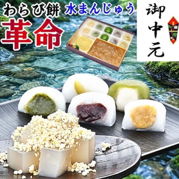 【送料無料】5種類の水まんじゅう10個 ＆ 栗粉本わらび餅セット わらび餅の革命！栗きんとんをつけて食べる栗粉本わらび餅01