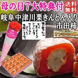 母の日【送料無料】栗柿20個入り プレゼント 2025 スイーツ 和菓子 お菓子 花とスイーツ 花 以外 ギフト 造花の カーネーション ＆ 選べるメッセージーカード ＆ 風呂敷ラッピング