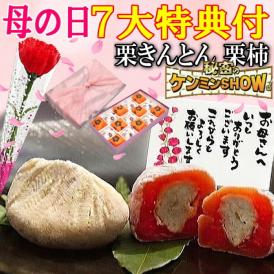 母の日【送料無料】栗きんとん7個・栗柿8個入り プレゼント 和菓子 花とスイーツ 以外 ギフト 造花のカーネーション ＆ 選べるメッセージーカード ＆ 風呂敷ラッピング