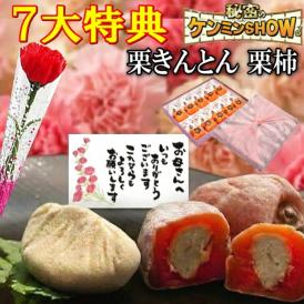 母の日【送料無料】栗きんとん10個・栗柿10個入り プレゼント 和菓子 花とスイーツ 以外 ギフト 造花のカーネーション ＆ 選べるメッセージーカード ＆ 風呂敷ラッピング