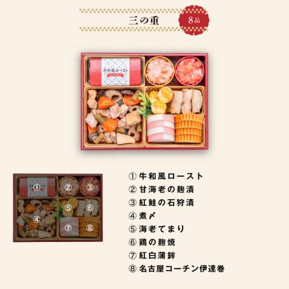 【早期割引中】【全国送料無料】おせち 3～4人前 三段重 解凍不要 冷蔵 「慶福」千賀屋謹製 2026年 和風 全35品06